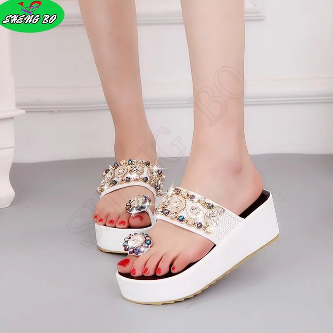 SHENGBO 큐빅 송편 통굽에 슬리퍼 여 패션 토드 슬리퍼+HY107WH