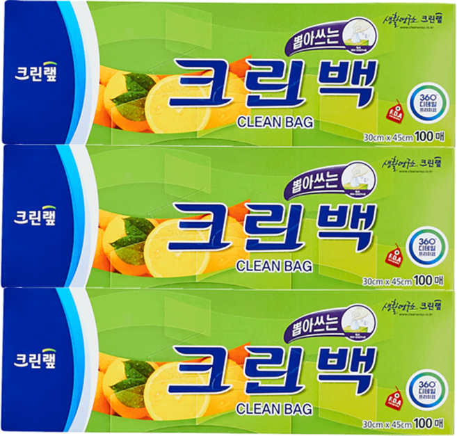 크린랩 뽑아쓰는 크린백 30cm x 45cm (대) 100매 2개+100매 추가증정, 1개, 3개입
