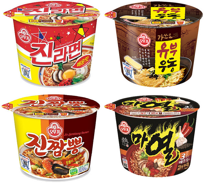 컵라면 오뚜기 큰사발 4종 12개/진라면매운맛3개+진짬뽕3개+마열라면3개+유부우동3개, 1개