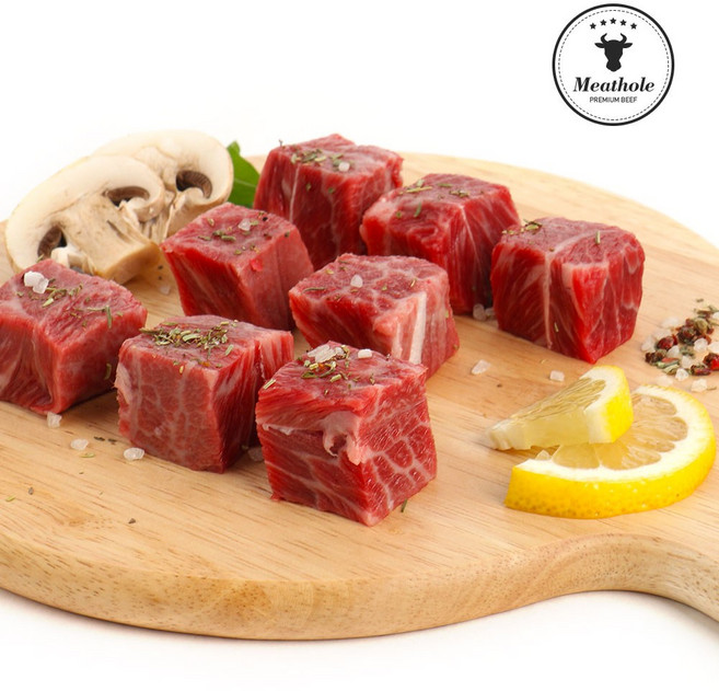 미트홀 부채살 큐브 스테이크 1kg 200g 단위 소포장, 1세트