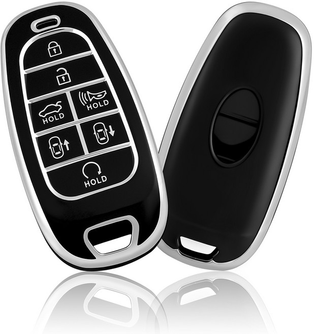 OFFCURVE TPU 현대 자동차 엣지라인 7버튼 더뉴 팰리세이드 풀커버 스마트키 적용 키케이스 키홀터 단품 다양한 컬러, 블랙 실버