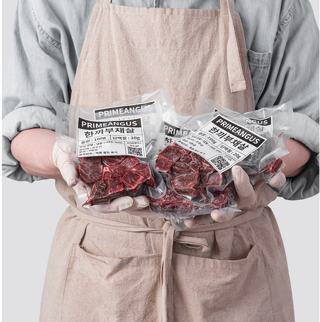 프라임앵거스 호주산 s등급 부채살 큐브 스테이크 개별포장 헬스 식단용 소고기, 5개, 100g