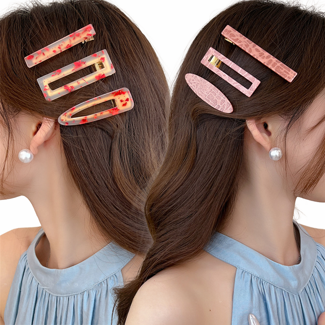 [HANNAL] 글리터 마블 라운드 사각 일자 머리핀세트