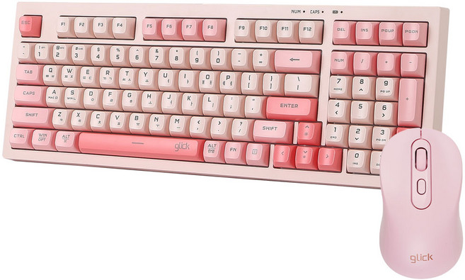 지클릭커 오피스프로 사일런스 유무선 블루투스 키보드 마우스 세트, 일반형, 핑크RC1, WMK90 98키