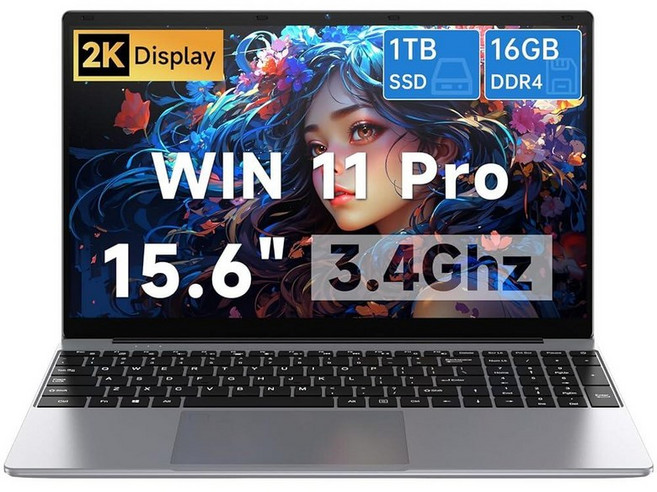 Gezoon 15.6인치 노트북 | Win 11 Pro 노트북 컴퓨터 | 16GB RAM 1TB SSD | 셀러론 N100 쿼드 코어(3.4GHz) | FHD IPS 1920x, Silver