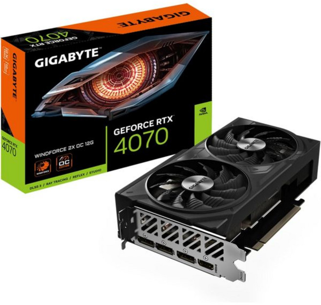 기가바이트 지포스 RTX 4070 윈드포스 2X OC 12G 그래픽 카드 팬 2X 12GB 192비트 GDDR6X GV-N4070WF2OC-12GD 비디오 카드