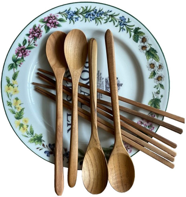 트리디 티크우드 뒤집개 조리도구 주방용품 나무수저세트 볶음스푼 집들이선물, 1개, 숟가락 4 + 젓가락 4, 내추럴