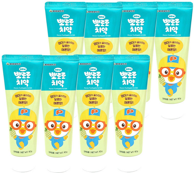 뽀로로 뉴 어린이 치약 메론향, 90g, 8개