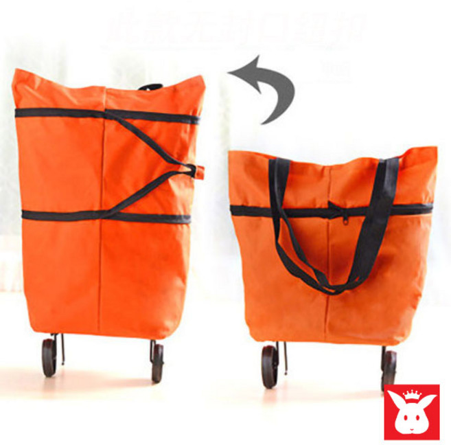 토토만리빙스테이 접이식 캐리어 장바구니 쇼퍼백 쇼핑카트 2단 확장 시장 마트 가방, 주황, 1개