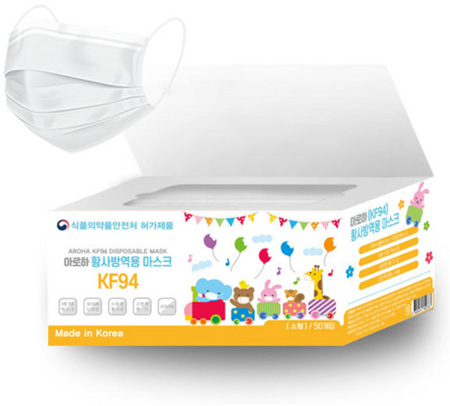 아로하황사방역용마스크(KF94)(흰색)(소형), 50개입, 1개, 흰색