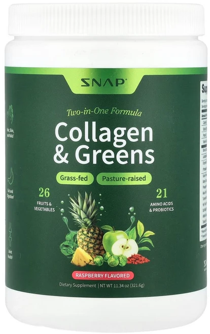 아이허브 콜라겐 & 그린스 라즈베리 321.6g(11.34oz), Snap Supplements, 콜라겐 & 그린스, 라, 321.6g, 1개 - 쿠팡