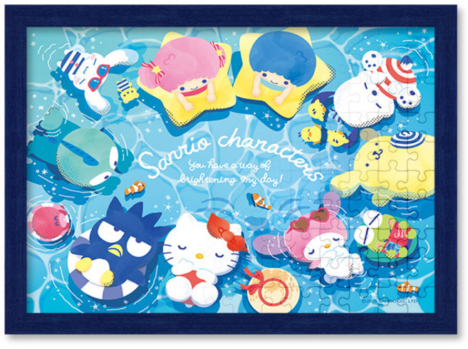 산리오 수영장 직소 퍼즐+액자 세트 150피스, 직소퍼즐, 고급형 우드 [슬림 블루], 1개