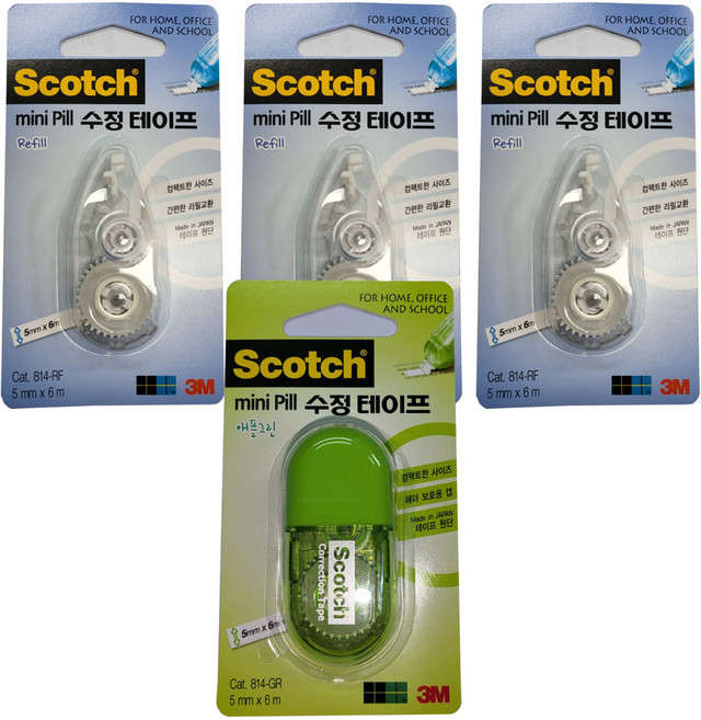 쓰리엠 스카치 수정테이프 미니필 5mm x 6m + 리필 3p 세트, 애플그린, 1세트