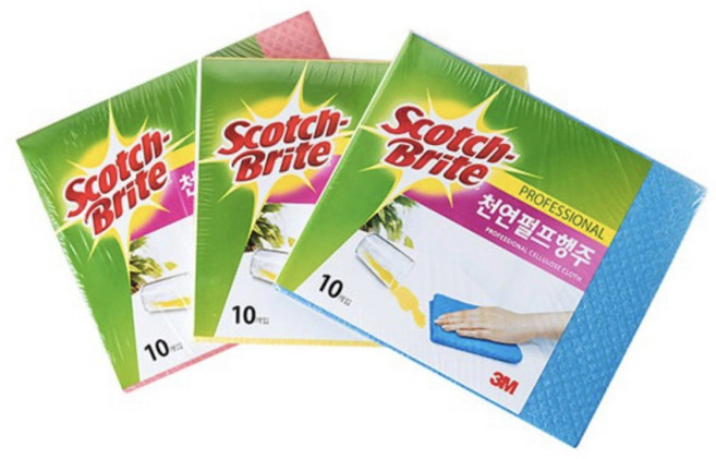 3M L-200 스카치브라이트 펄프 주방 식당 행주 부직포 10매 파랑 노랑 핑크, 1개