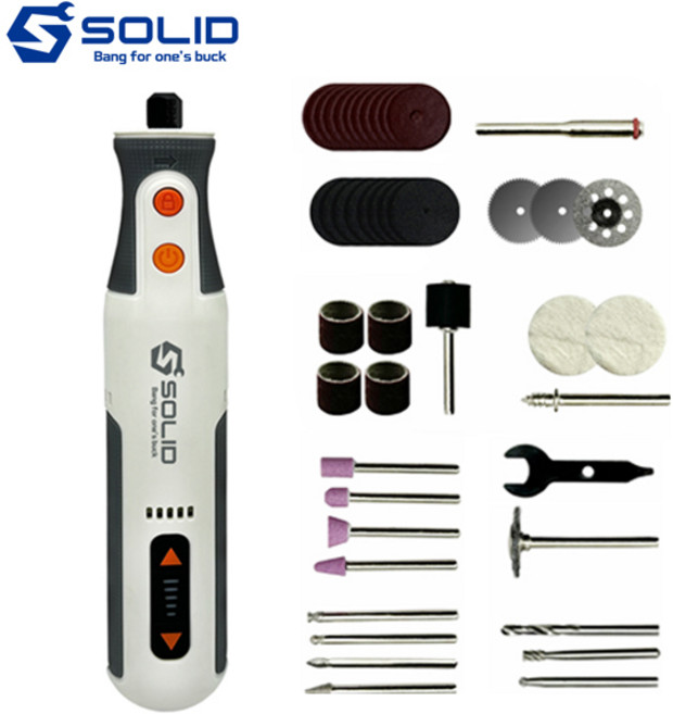 솔리드 미니 그라인더 조각기 8V 충전 무선 전동 소형 핸드 로타리툴 광택 샌딩 연삭기 연마기 S-MG08, 1개, 솔리드 미니 전동 그라인더 S-MG08