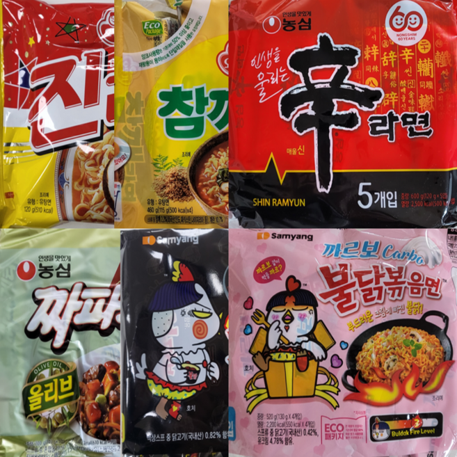 [데일리이츠] 농심 오뚜기 삼양 봉지라면 6종 20봉 믹스세트 (진라면매운맛4+참깨라면4+신라면4+짜파게티4+불닭볶음면2+까르보불닭볶음면2), 1세트