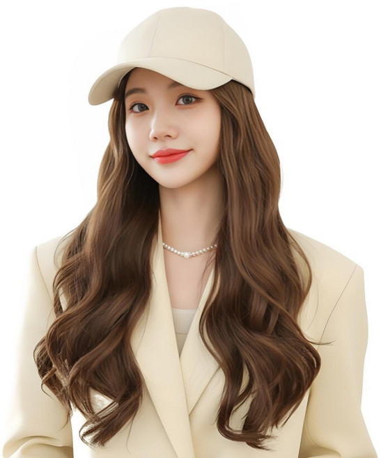 상덕 모자 전체가발 + 가발망 요즘유행 여성통가발, 1개, 베이지 모자 연밤 곱슬머리