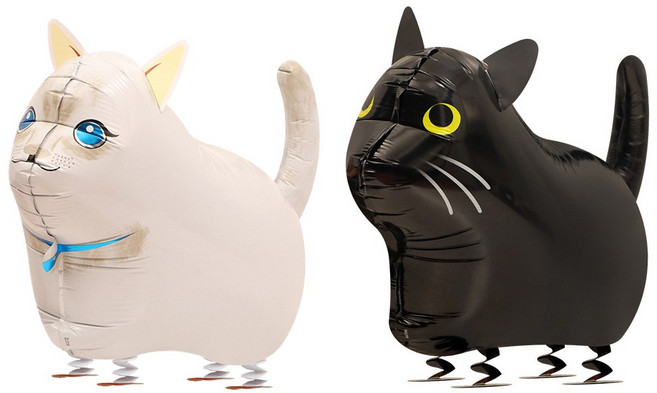 이벤트홀릭 산책풍선 2개 세트 헬륨 충전 가능 걸어다니는 놀이동산 산보 풍선, 1세트, 04. 고양이[화이트캣]+고양이[블랙캣]