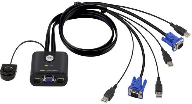 ATEN USB KVM스위치 2포트 컴퓨터 본체2대 VGA RGB 모니터 선택기 키보드 마우스 공유기 케이블 일체형