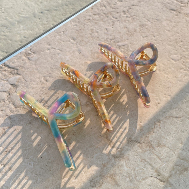 보라 언니 자개 파스텔 꼬임 고급 빅 헤어집게핀