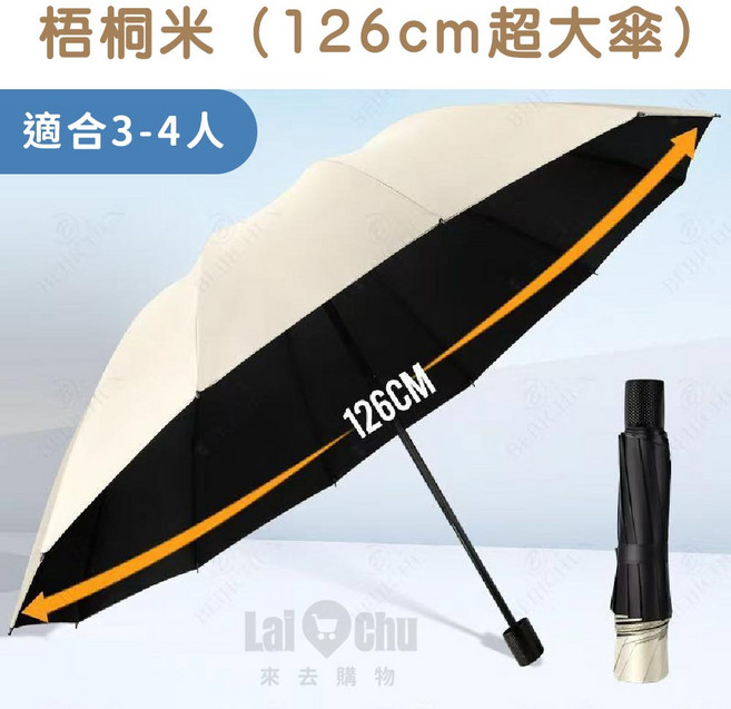 126cm 晴雨兩用 炭鋼傘骨 加厚黑膠防曬 梧桐米
