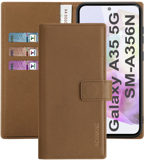 아칸크 갤럭시 A35 5G/SM-A356N 지갑형 가죽 카드수납 다이어리 휴대폰리 케이스+지문인식 보호필름 풀세트