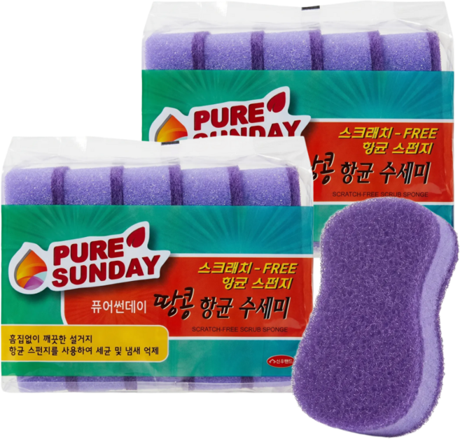 퓨어선데이 스크래치 프리 땅콩 항균 스펀지 수세미, 1개, 10개입
