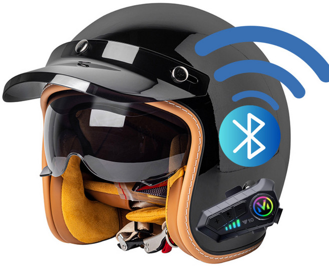 클래식 바이크 헬멧 블루투스 오토바이 레트로 스쿠터 반모 헬멧, L, 나는