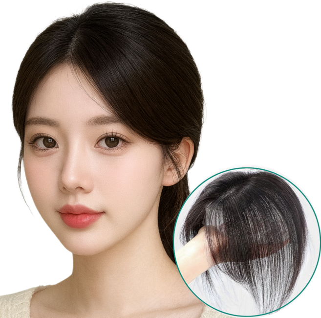 디올드 프리미엄 인모 100% 여성 수제 정수리 가발, 1개, 사이드형-라이트브라운