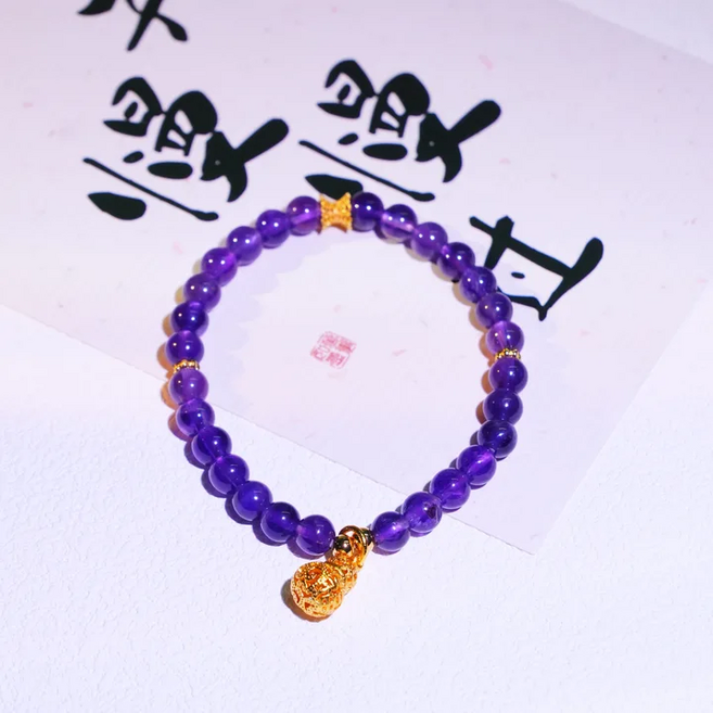 자수정 조롱박 펜던트 팔찌 길조의 평화 행운의 팔찌 행운의 팔찌