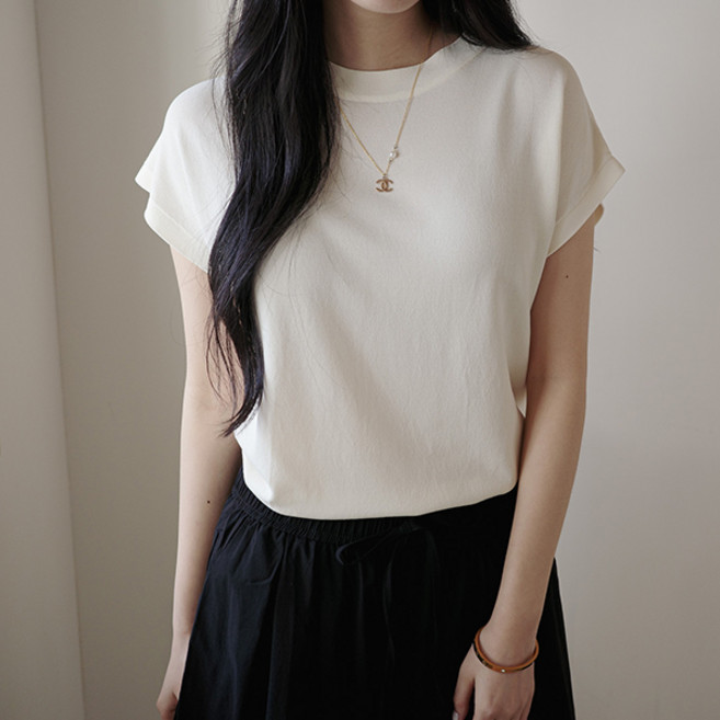 제이로그 라운드 반팔 니트 티셔츠 베이직셀NT