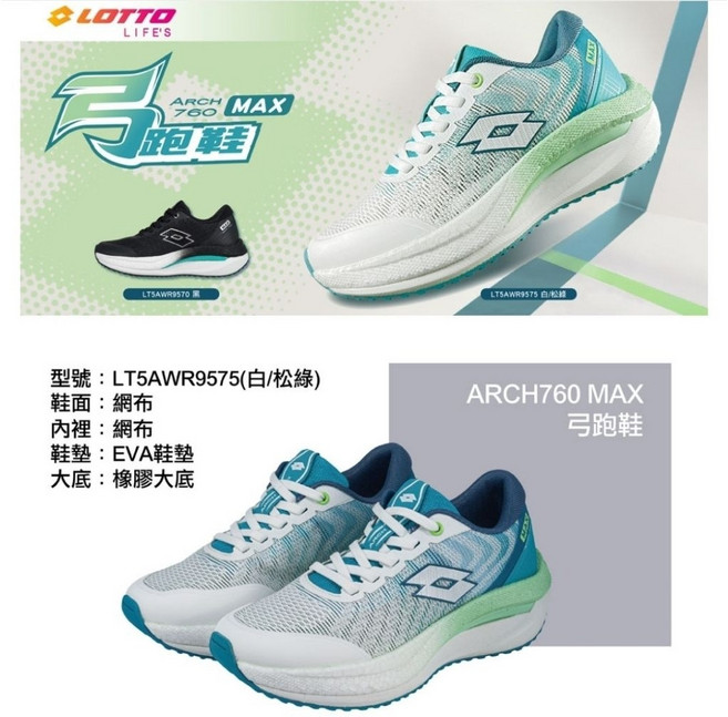 【LOTTO 義大利】女 LT5AWR9575 ARCH760 MAX弓 輕量透氣 足弓支撐慢跑鞋