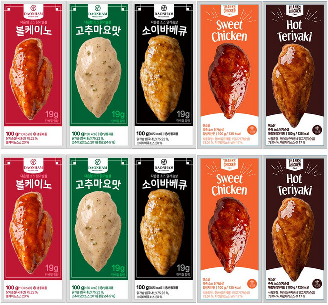 다온햄 소스 통살 닭가슴살 5종 혼합 맛보기, 10개, 100g