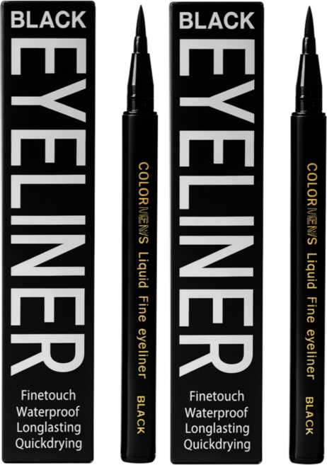 1+1 잘그려지고 절대 번지지 않는 붓펜 아이라이너, 블랙, 2개, 붓펜타입
