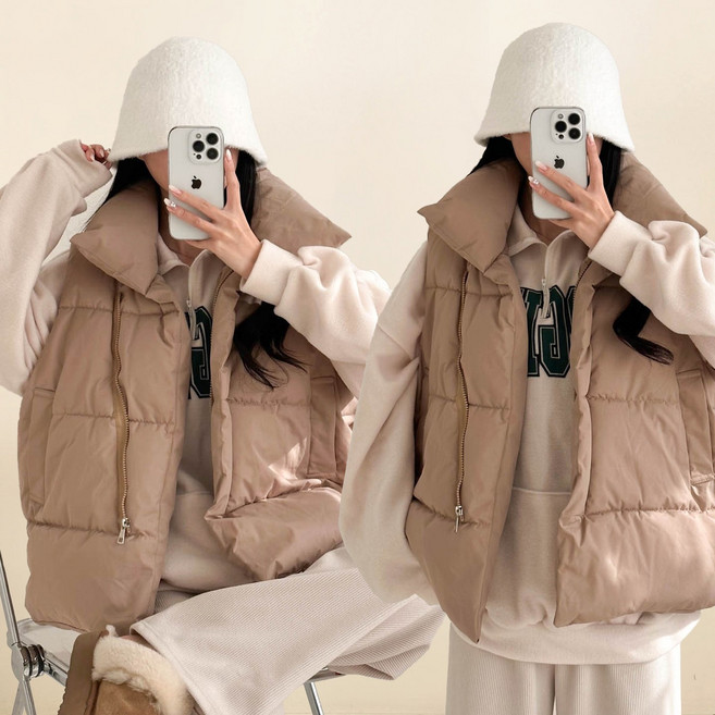 스트릿제이 오버핏 빅사이즈 하이넥 아우터 집업 귀여운 숏점퍼 크롭 베스트 푸퍼 따뜻한 두툼 루즈핏 패딩 조끼