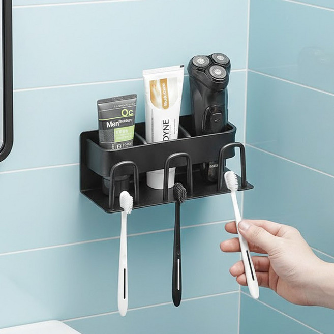 무타공 접착식 칫솔걸이 2구3구4구, 1개, black 3인