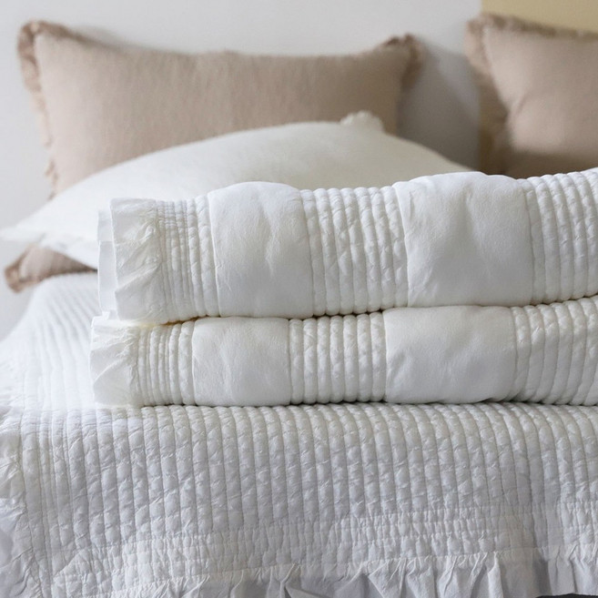 한빛 프릴 사계절 순면 아사 워싱 피그먼트 홀짝 누빔 퀸 라지킹 이스턴킹 침대패드 단품, 아이보리