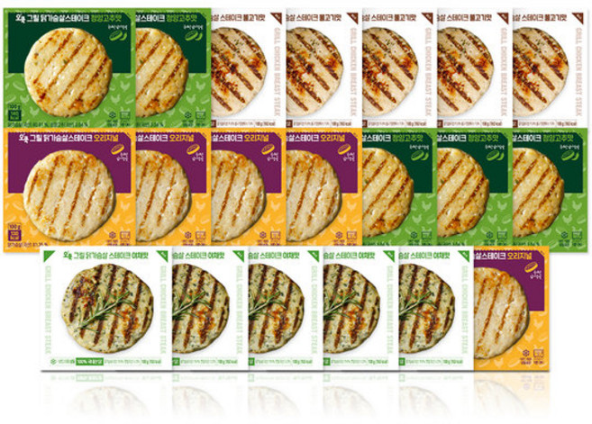 오쿡 그릴 닭가슴살 스테이크 100g 4종 20팩 헬스 냉동 오리지날5팩 청양고추5팩 불고기5팩 야채5팩, 1세트