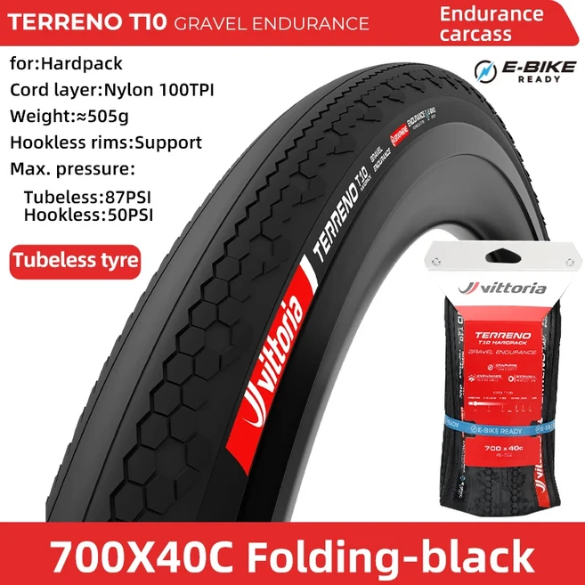 Vittoria 자전거 자갈 도로 차량 타이어 700x40C 튜브리스 TERRENO T50 혼합 높은 펑크 방지 측벽 보호, 04 TERRENO T10 Black