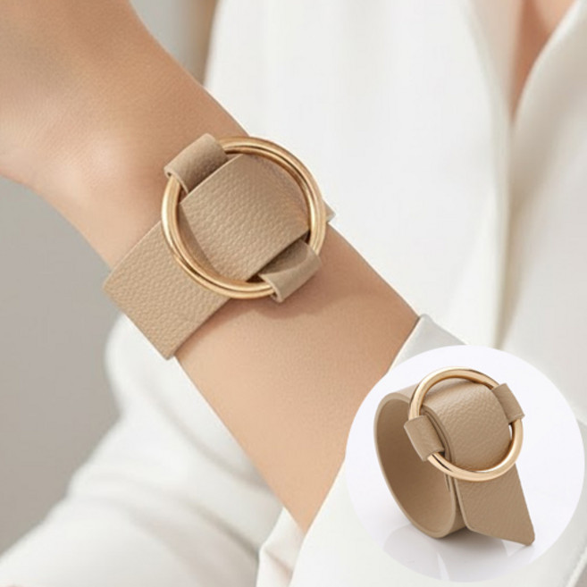 여성 클래식 볼드 골드링 와이드 레더 팔찌 A2386