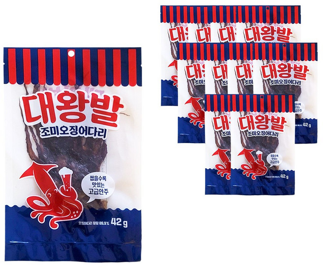 추억의 간식 대왕발 조미오징어 42g x 10봉 부드러운 오징어다리 망족 인기안주, 10개