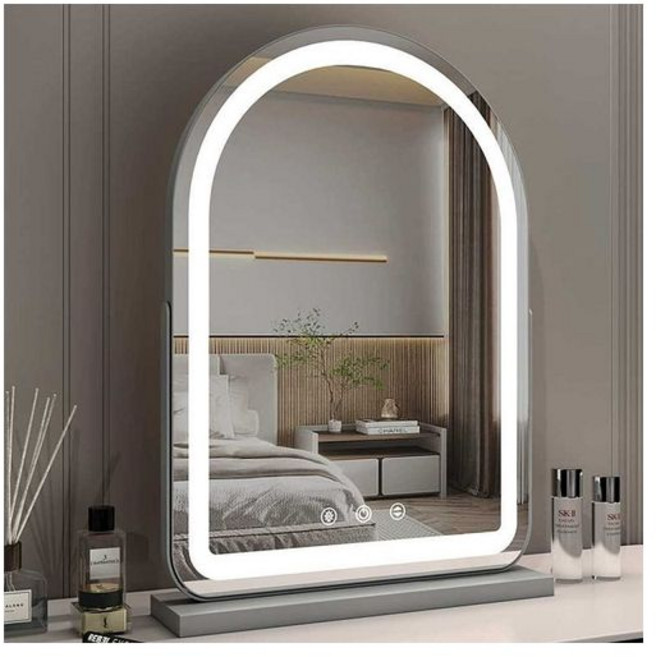 LED 램프 회전 접이식 복고풍 미용 거울 호텔 개폐식 화장대 갖춘 모든 구리 골동품 욕실, 블랙 (아치거울 50x70) 회전 플러그인150841