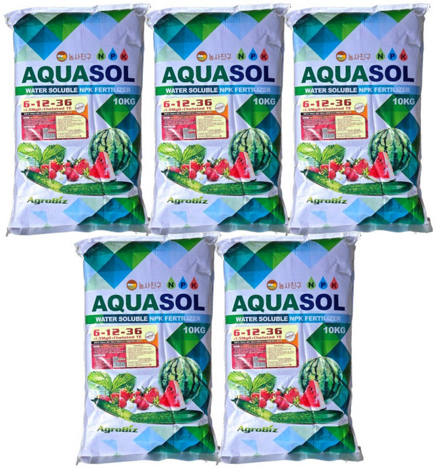 농사친구 아쿠아솔 관주용 비료 6-12-36 후기용 당도 비대 고추, 10kg, 5개