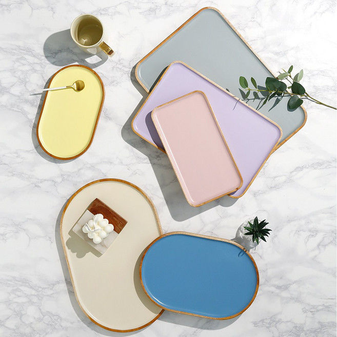 컬러 우드 트레이, 타원 트레이(소) 옐로우, 옐로우, 1개