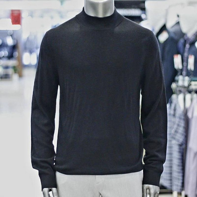 바쏘옴므 25FW 블랙 가을겨울용 블렌드 혼방 베이직반목니트 WSATZ4WN01A 450008