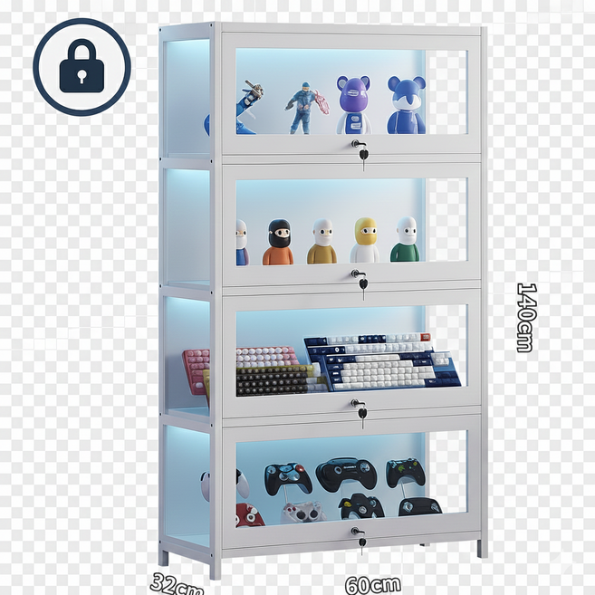 콜캡 잠금장치가 있는 4단 5단 피규어장식장 아크릴케이스 피규어진열장 케이스 인형보관함, 1개