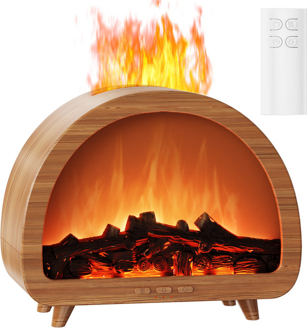 Diffuserlove 미니 가습기 반원 벽난로 불멍 LED 분위기 무드등 가습기 탁상용 저소음 초음파 디퓨저 가습기, 나뭇결 색상