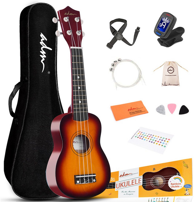 ADM 우쿨렐레 21인치 컬러풀 입문용 세트 선버스트, 1세트, 소프라노