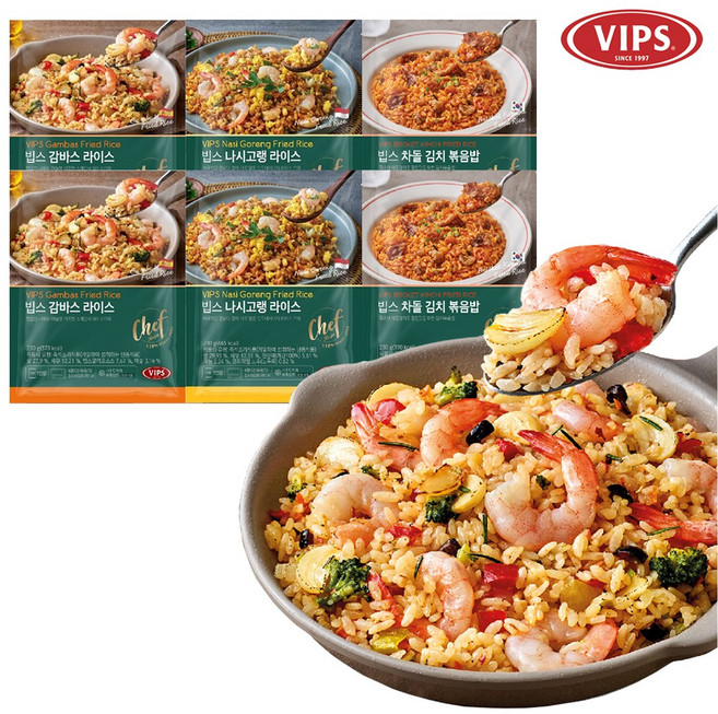 [VIPS] 빕스 볶음밥 3종 230g 6개 혼합세트(감바스2+나시고랭2+차돌김치2)