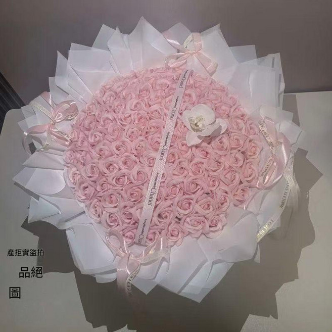 永生花玫瑰花束 七夕情人節生日禮物, 淺粉玫瑰 - 99朵粉玫瑰 - 加蝴蝶蘭